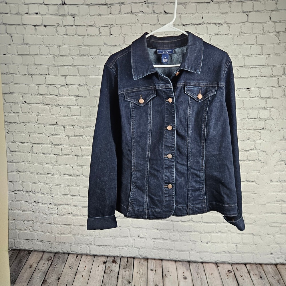 Charter Club Jean Shop Womens XL Indigo Denim Jacket Stretch Trucker Blue